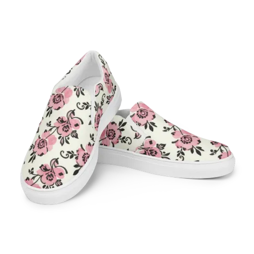 Pink Ink Garden on a Men's Slip-On Canvas Shoes