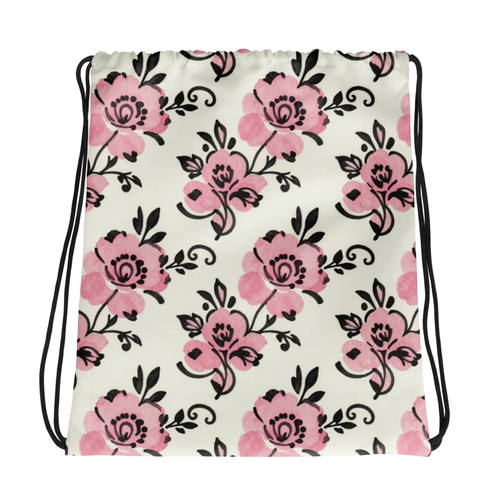 Pink Ink Garden on Drawstring Bag — Photo