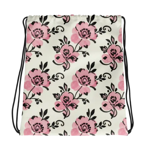 Pink Ink Garden on a Drawstring Bag