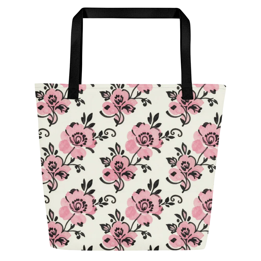 Pink Ink Garden on Large Tote Bag W/ Pocket — Front