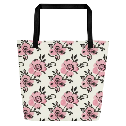 Pink Ink Garden on a Large Tote Bag W/ Pocket