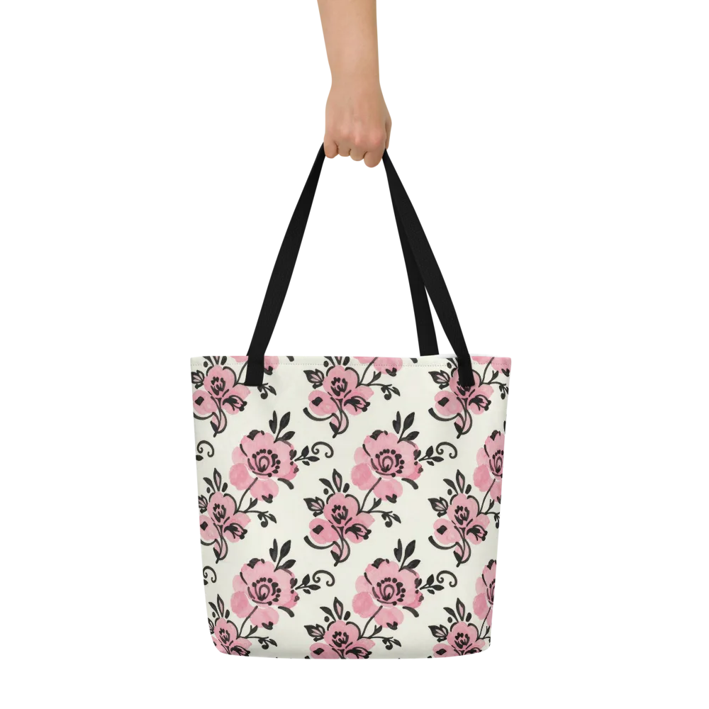 Pink Ink Garden on Large Tote Bag W/ Pocket — Front