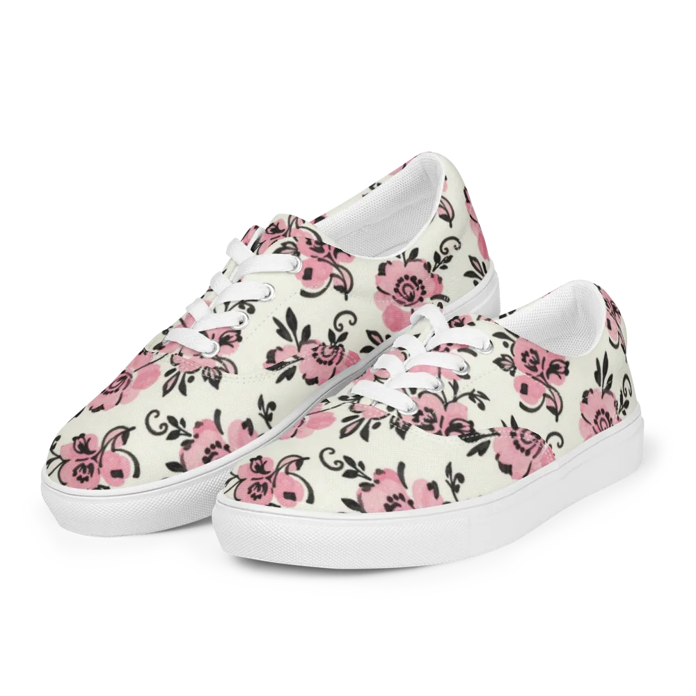 Pink Ink Garden on Men's Lace-Up Canvas Shoes — Left Front