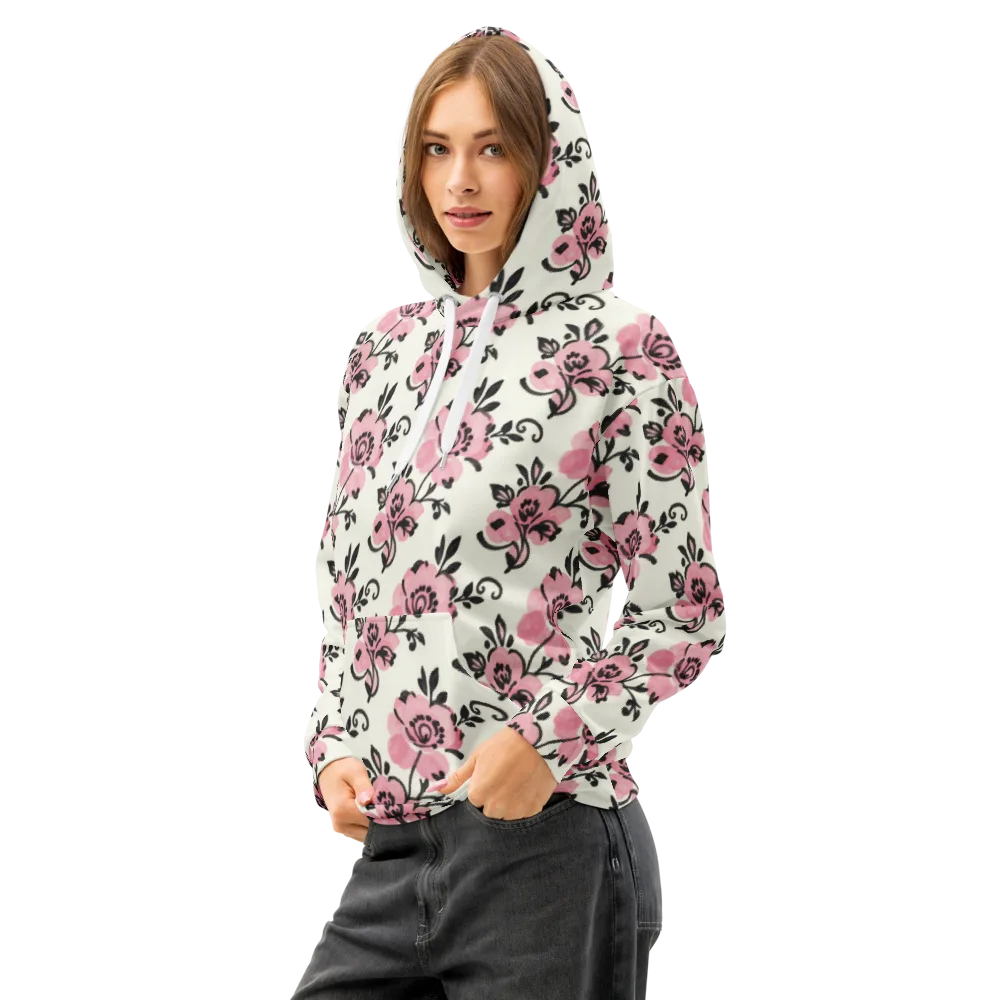 Pink Ink Garden on Cotton Hoodie — Left Front