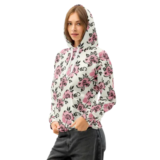 Pink Ink Garden on a Cotton Hoodie