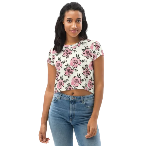 Pink Ink Garden on a Crop Tee