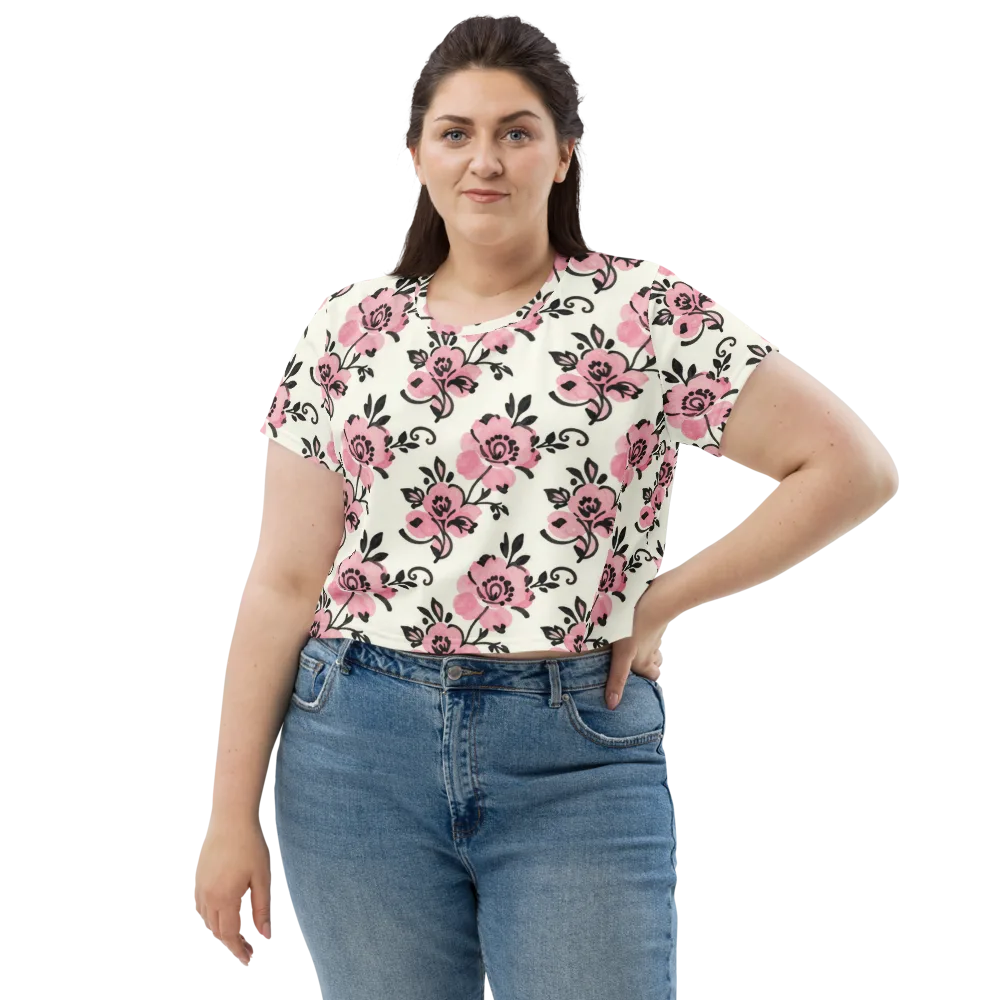 Pink Ink Garden on Crop Tee — Front