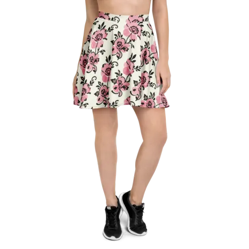 Pink Ink Garden on a Skater Skirt