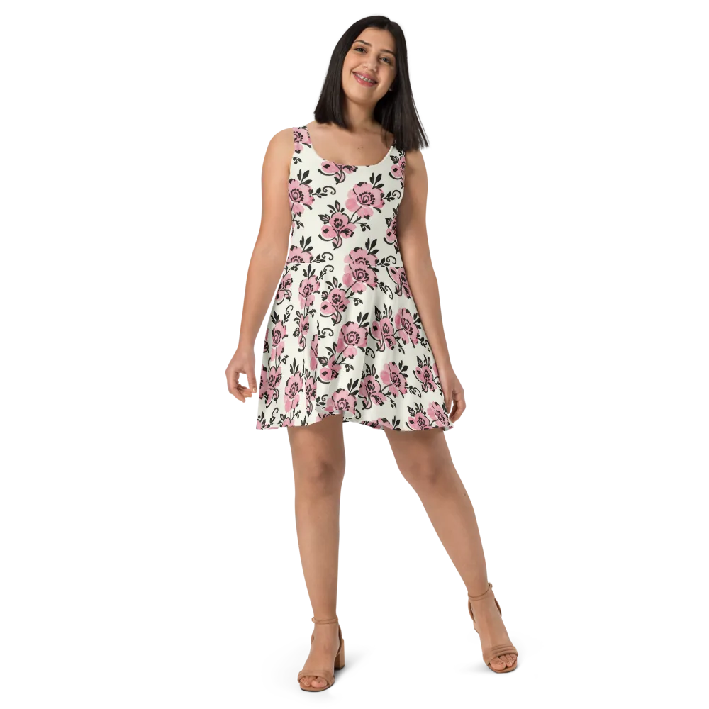 Pink Ink Garden on Skater Dress — Front