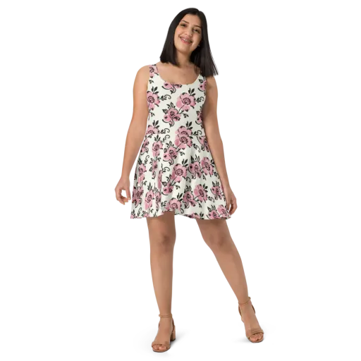 Pink Ink Garden on a Skater Dress