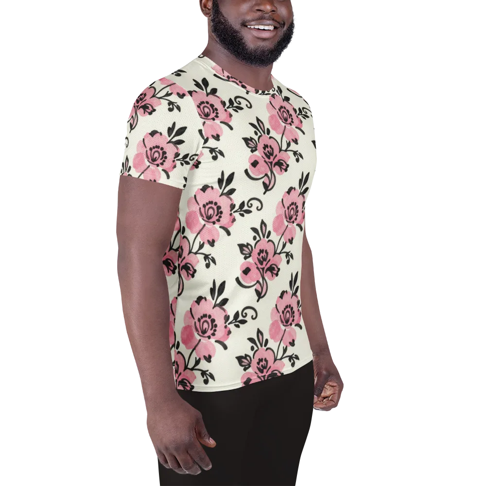 Pink Ink Garden on Men's Athletic T-Shirt — Right