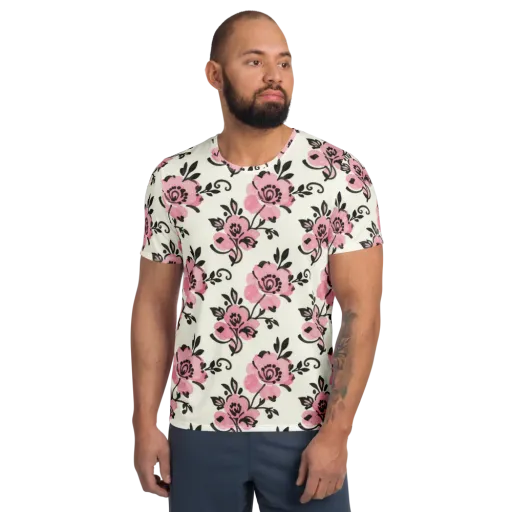 Pink Ink Garden on a Men's Athletic T-Shirt