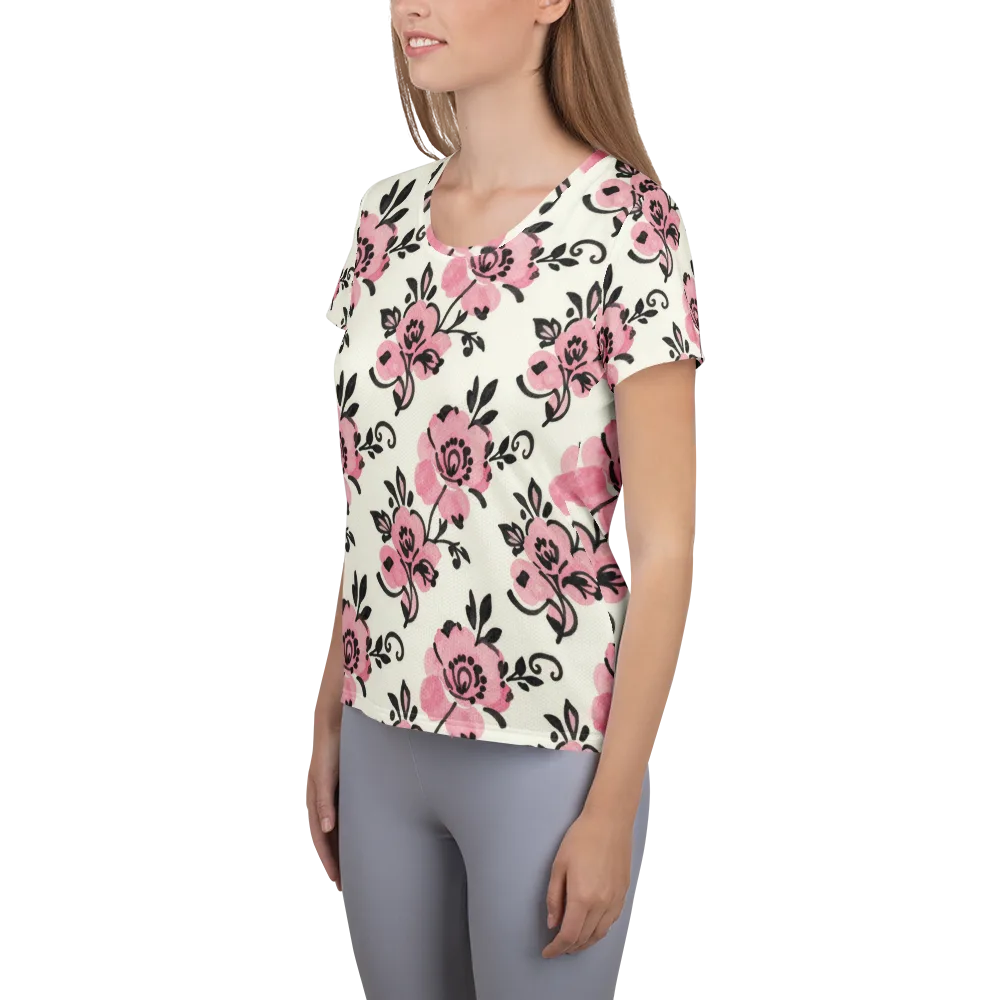 Pink Ink Garden on Women's Athletic T-Shirt — Left