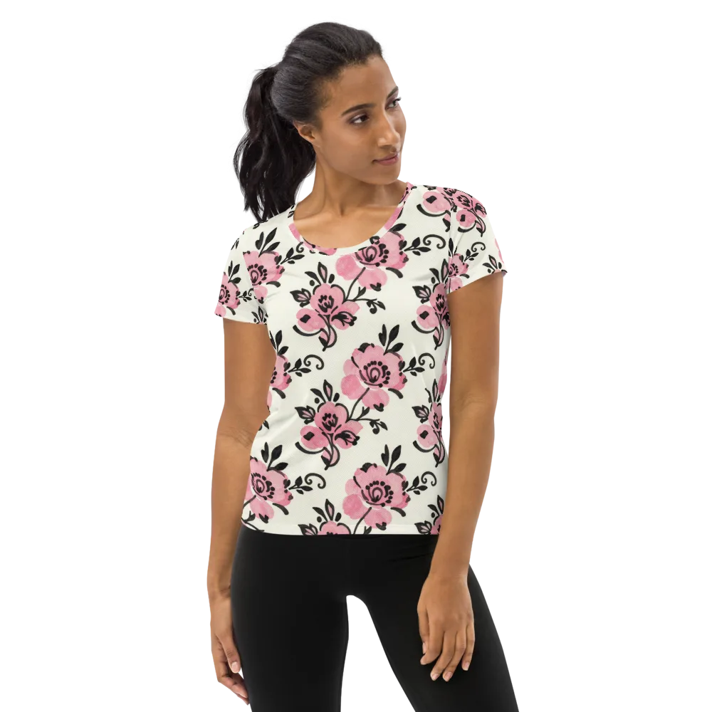 Pink Ink Garden on Women's Athletic T-Shirt — Front