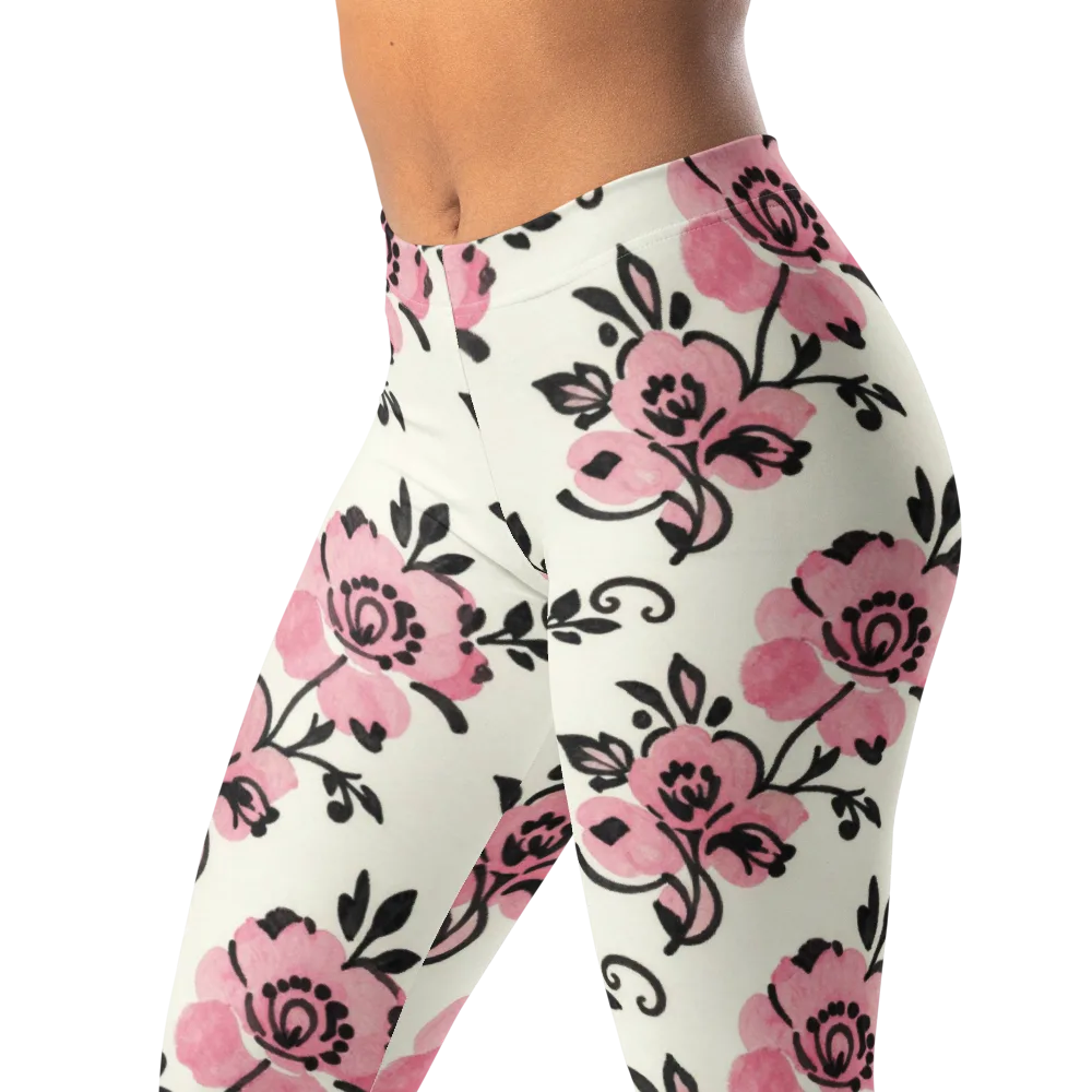 Pink Ink Garden on Leggings — Left Front