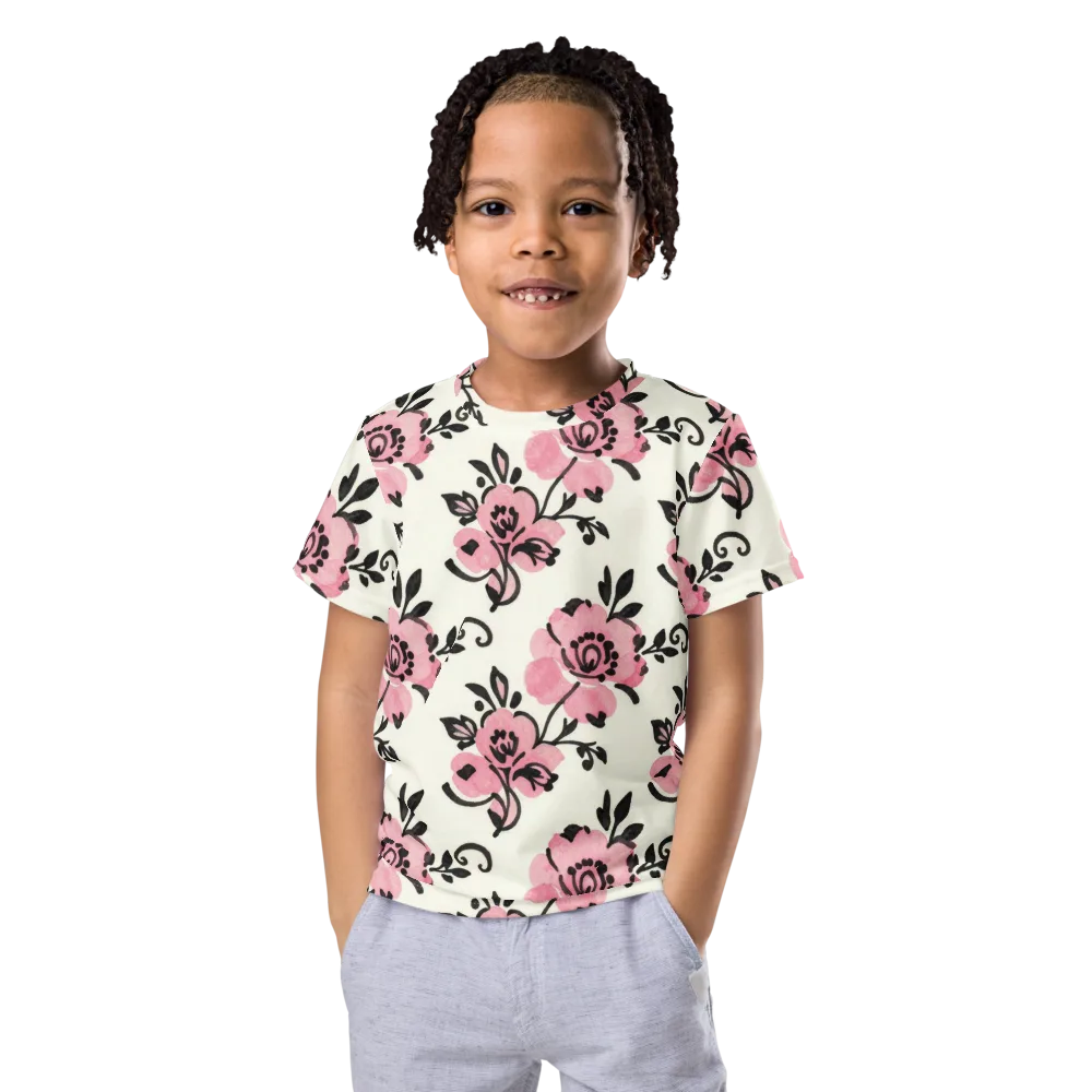 Pink Ink Garden on Kids Crew Neck T-Shirt — Front