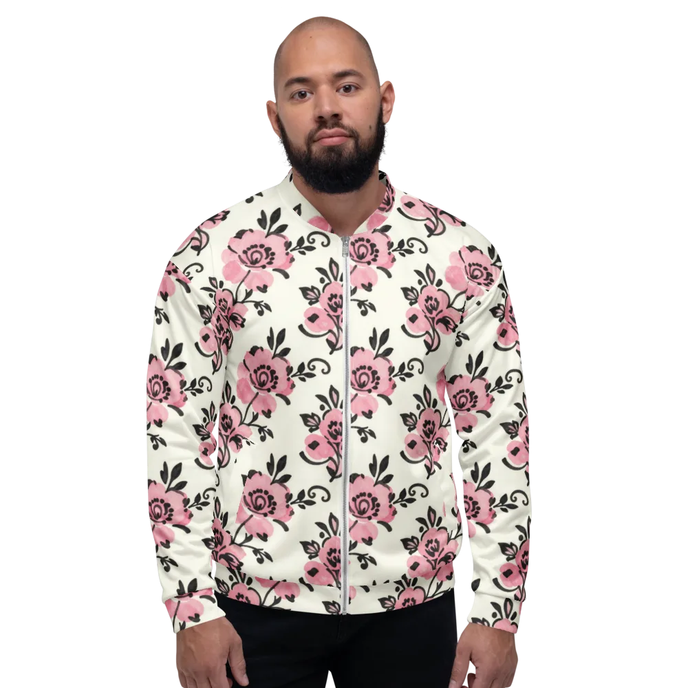Pink Ink Garden on Bomber Jacket — Front