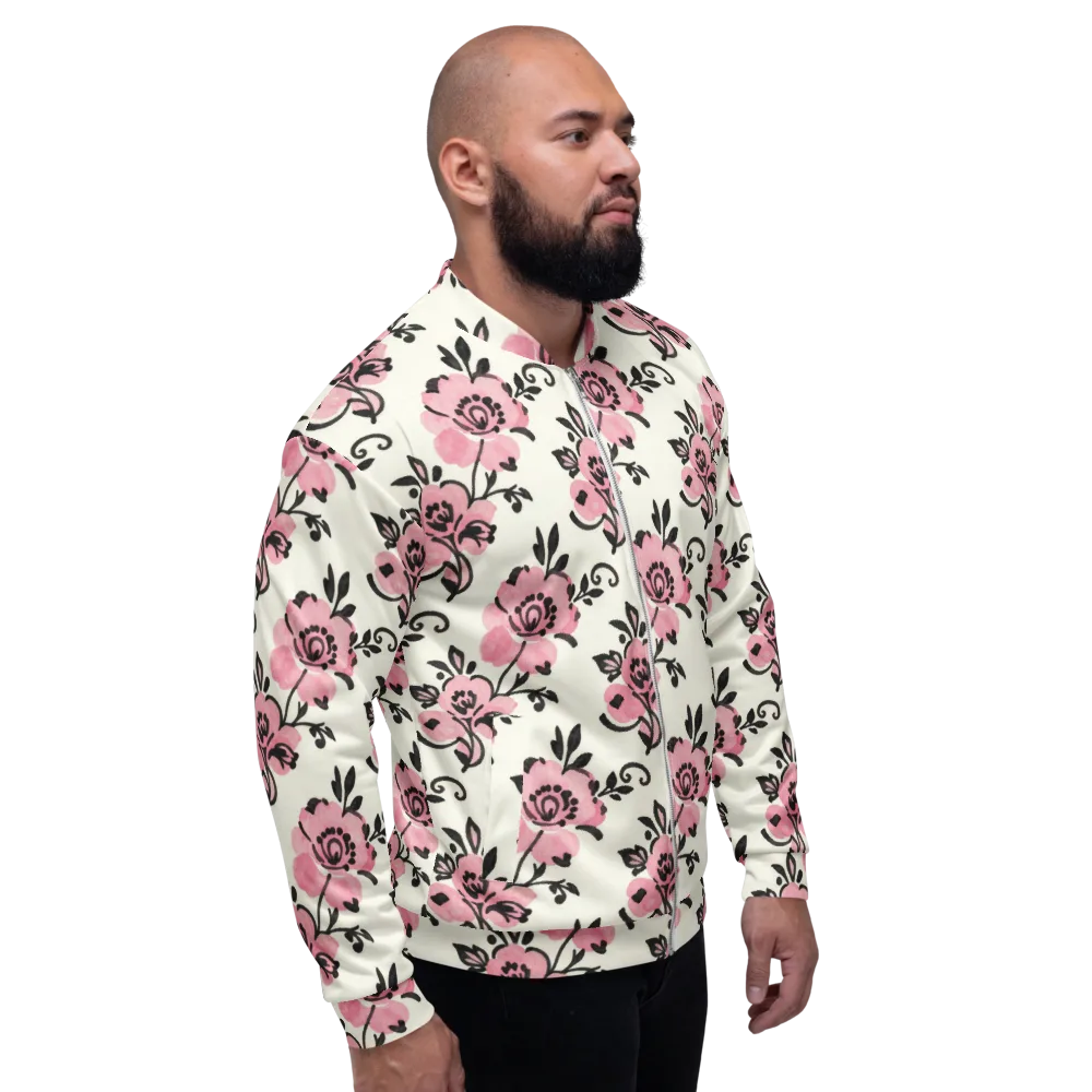 Pink Ink Garden on Bomber Jacket — Right