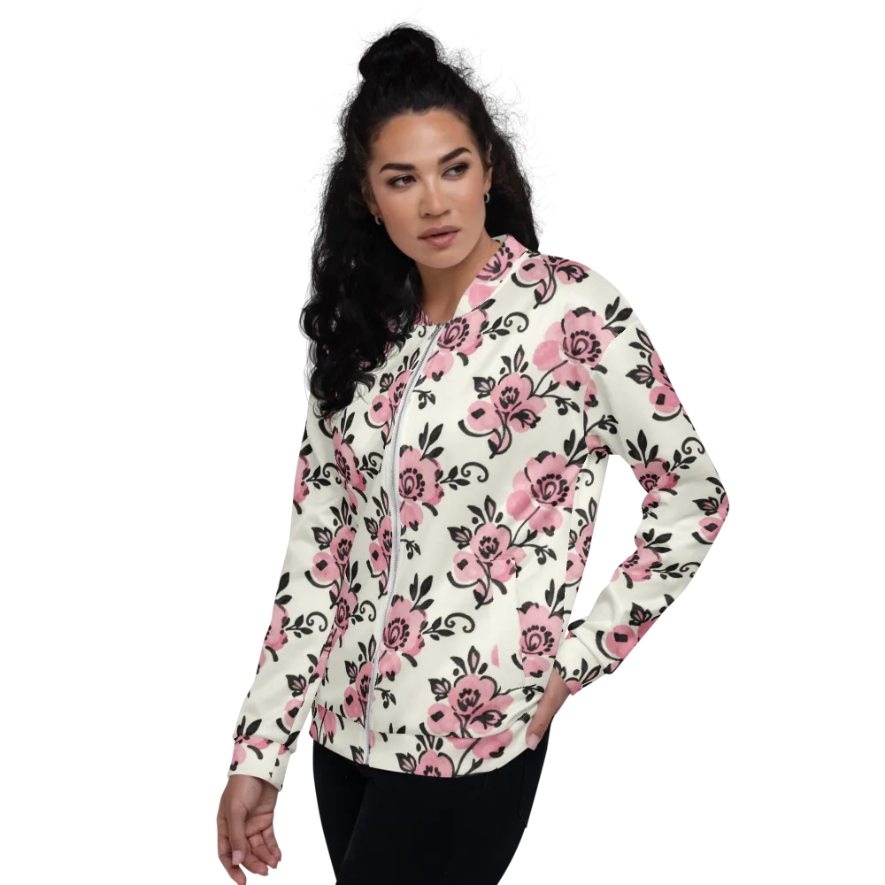 Pink Ink Garden on Bomber Jacket — Left
