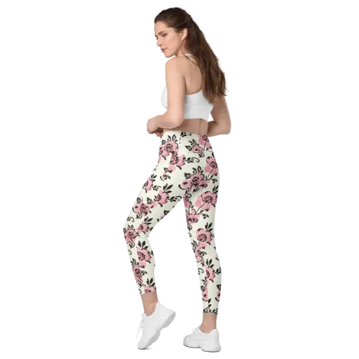 Pink Ink Garden on a Leggings with Pockets