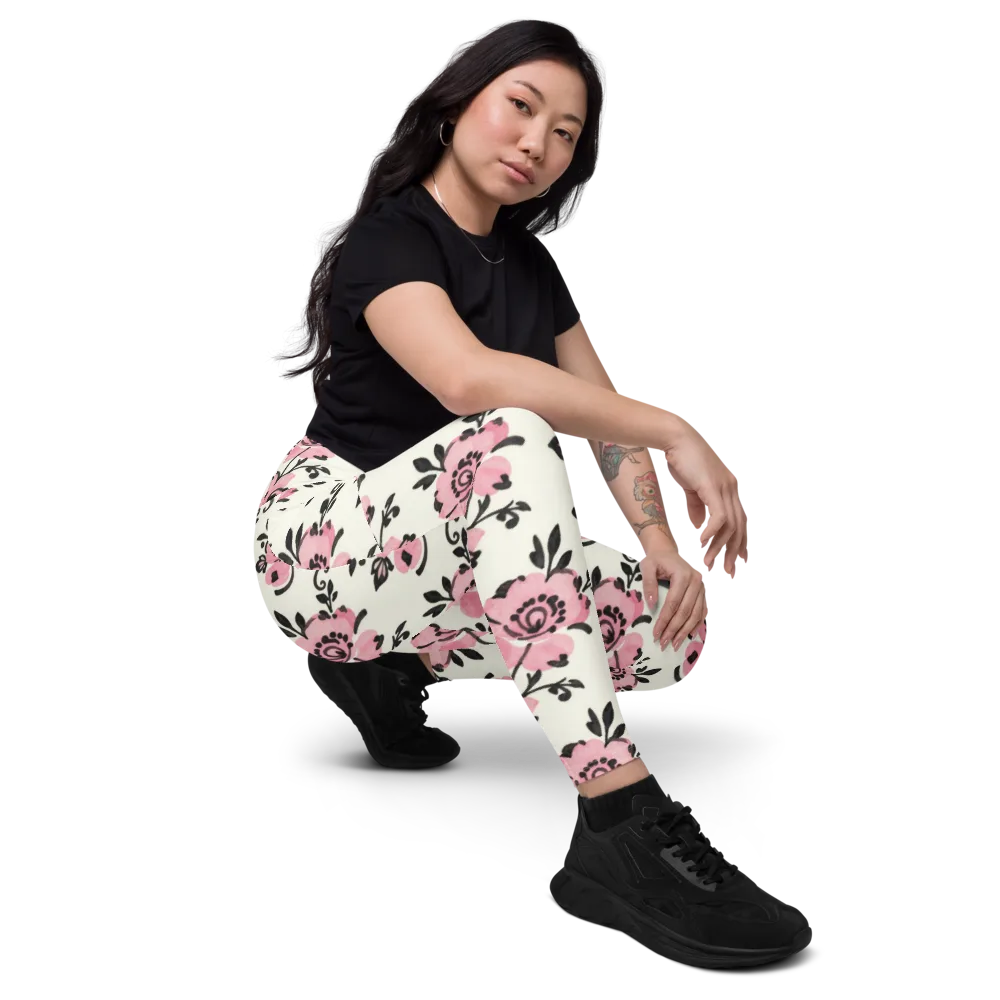 Pink Ink Garden on Leggings with Pockets — Right Front