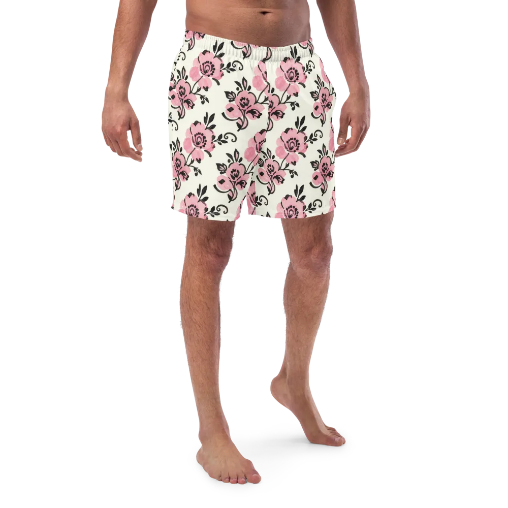 Pink Ink Garden on Swim Trunks — Front