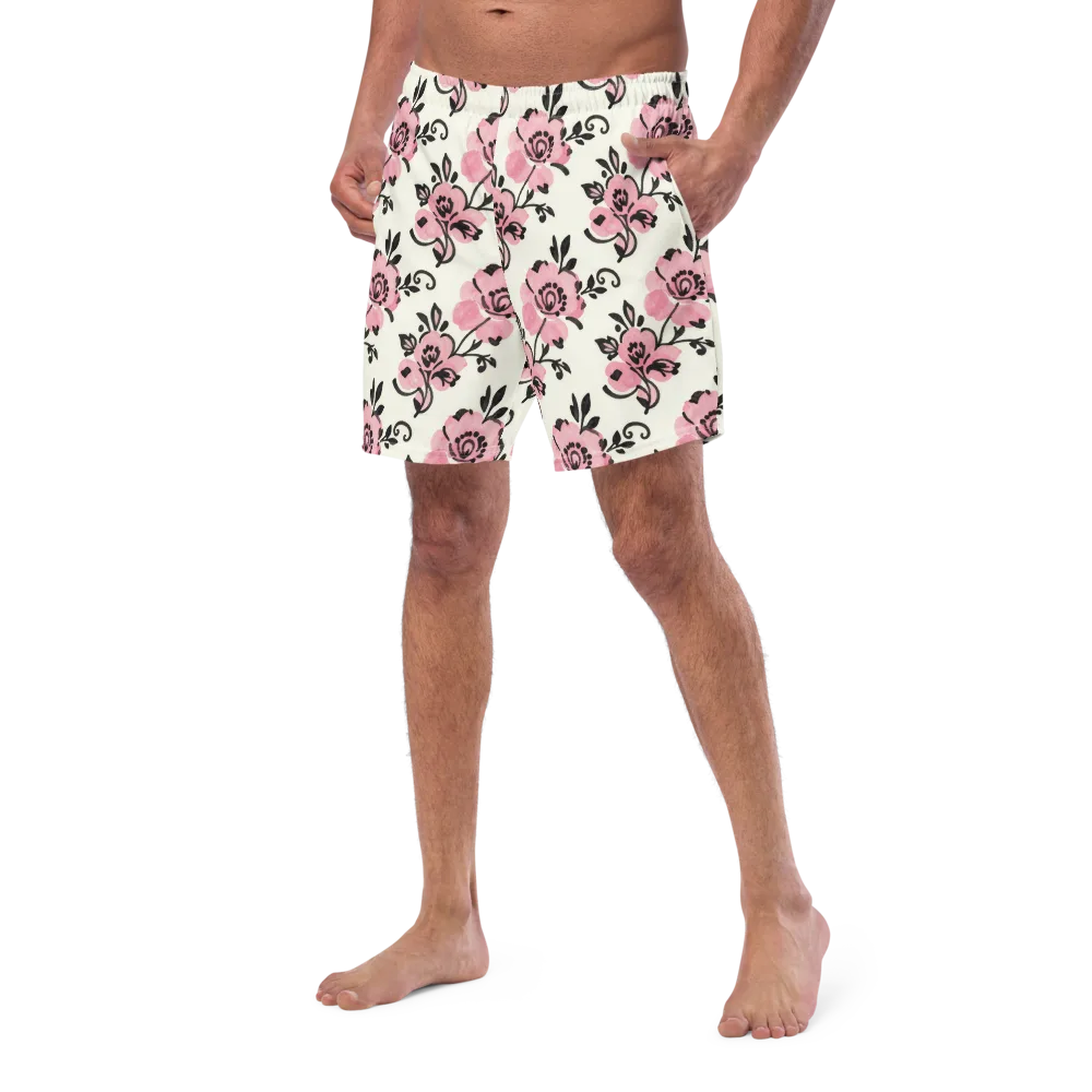 Pink Ink Garden on Swim Trunks — Left Front