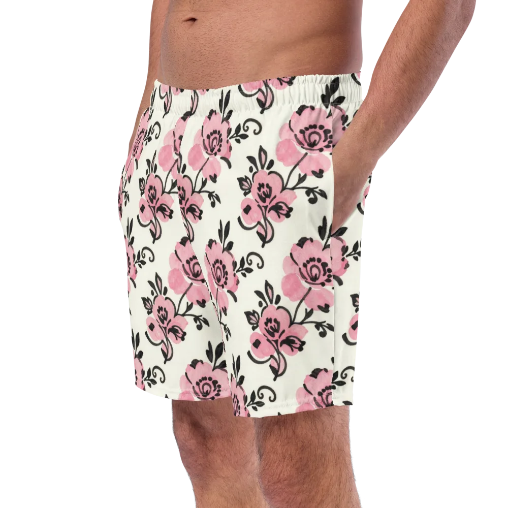 Pink Ink Garden on Swim Trunks — Left Front