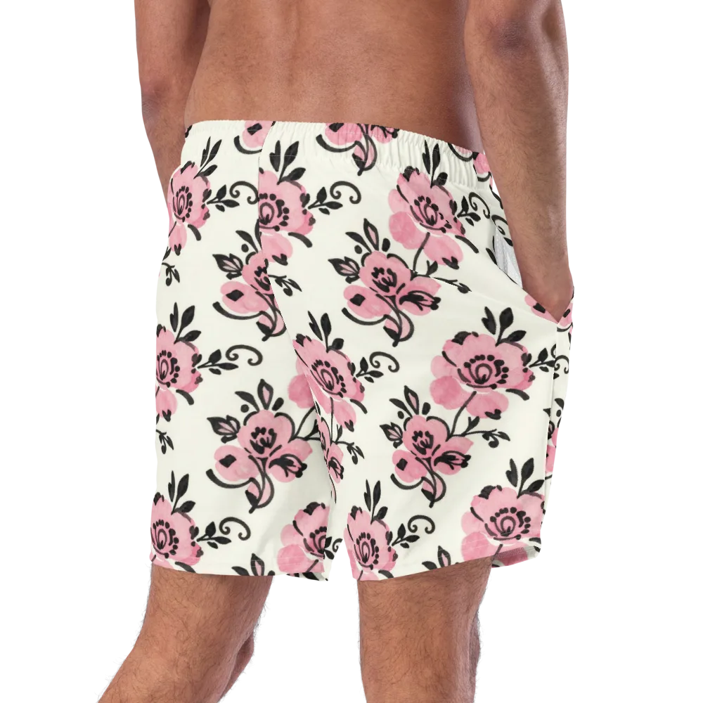 Pink Ink Garden on Swim Trunks — Right Back