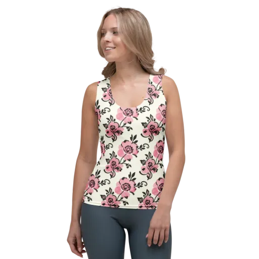 Pink Ink Garden on a Women's Tank Top