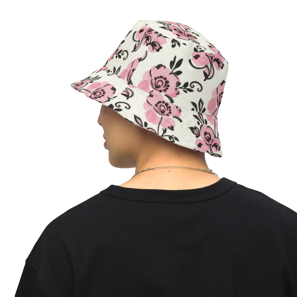 Pink Ink Garden on Reversible Bucket Hat — Back Inside