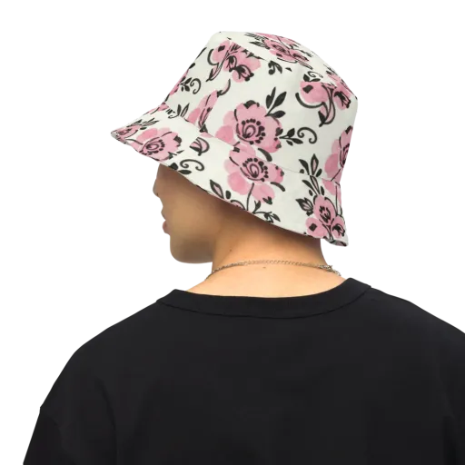 Pink Ink Garden on a Reversible Bucket Hat