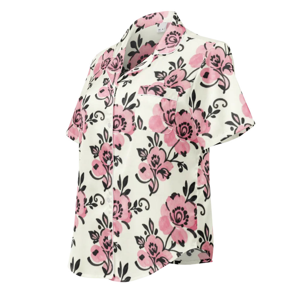 Pink Ink Garden on Women's Short Sleeve Pajama Top — Left Front