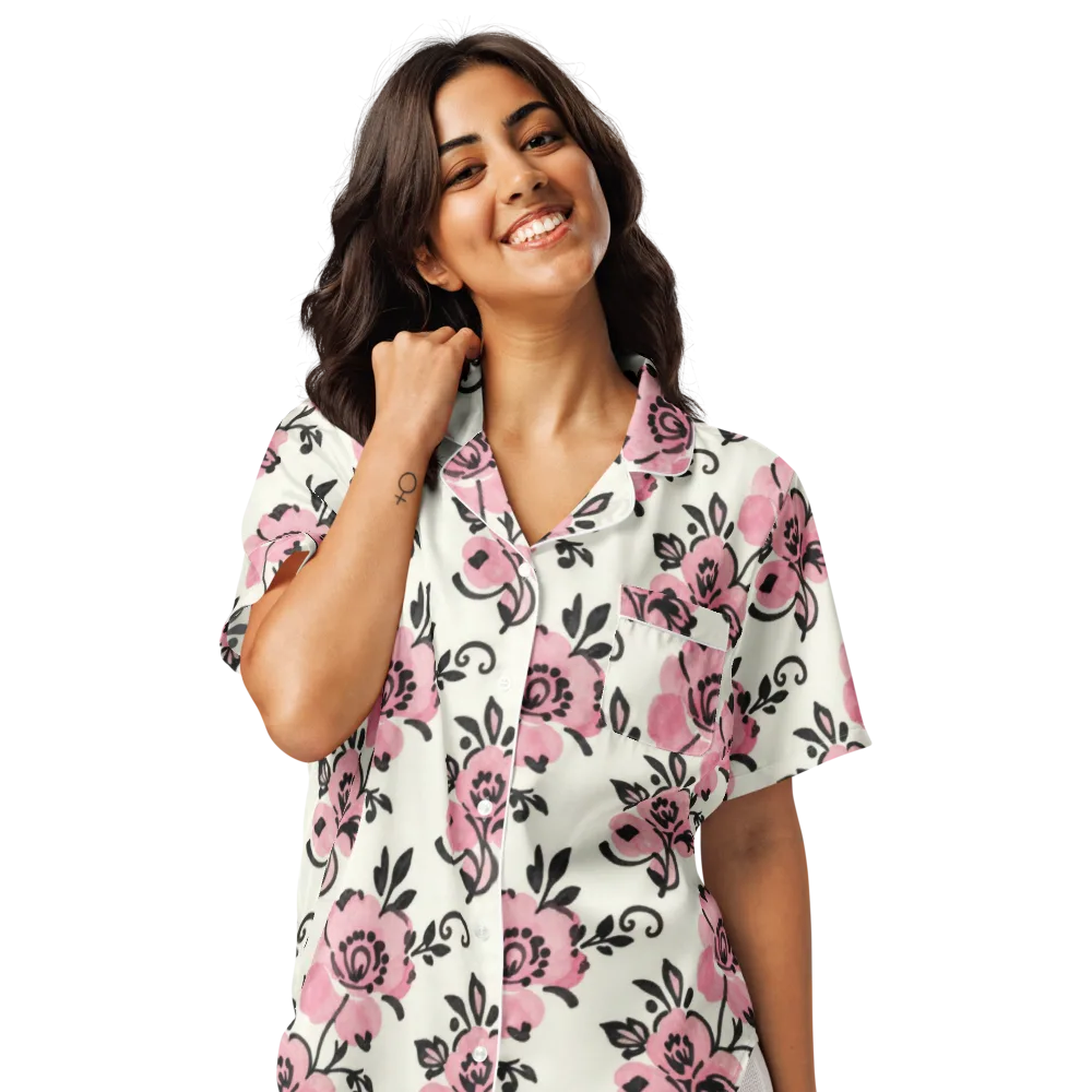 Pink Ink Garden on Women's Short Sleeve Pajama Top — Front