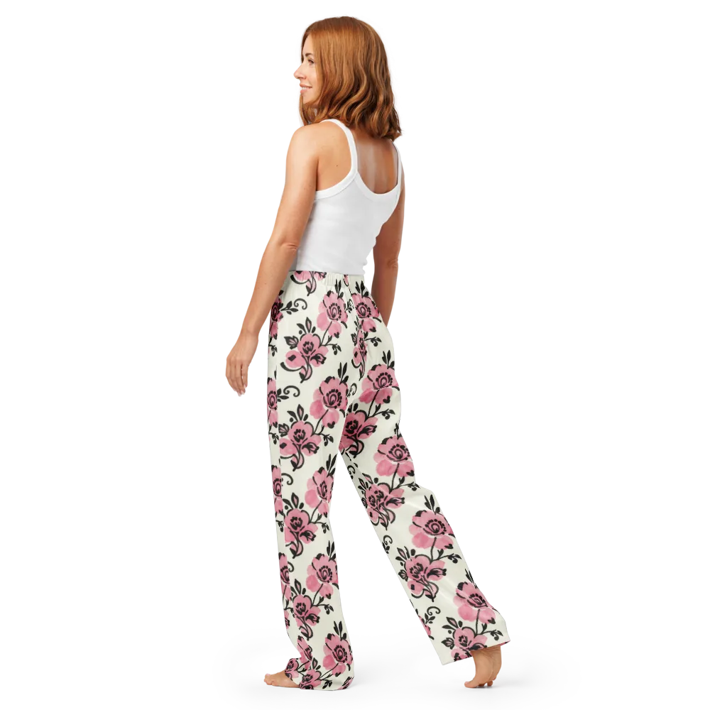 Pink Ink Garden on Women's Pajama Pants — Back
