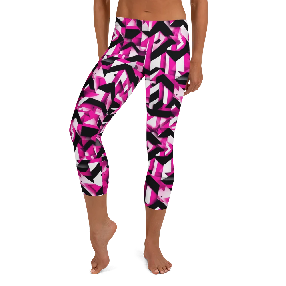 Neon Chevron Static on Capri Leggings — Front