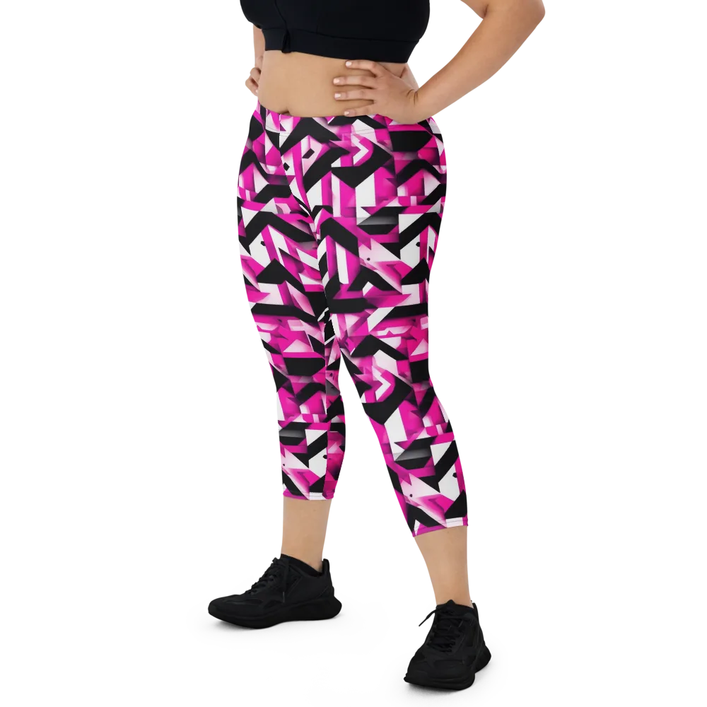 Neon Chevron Static on Capri Leggings — Front