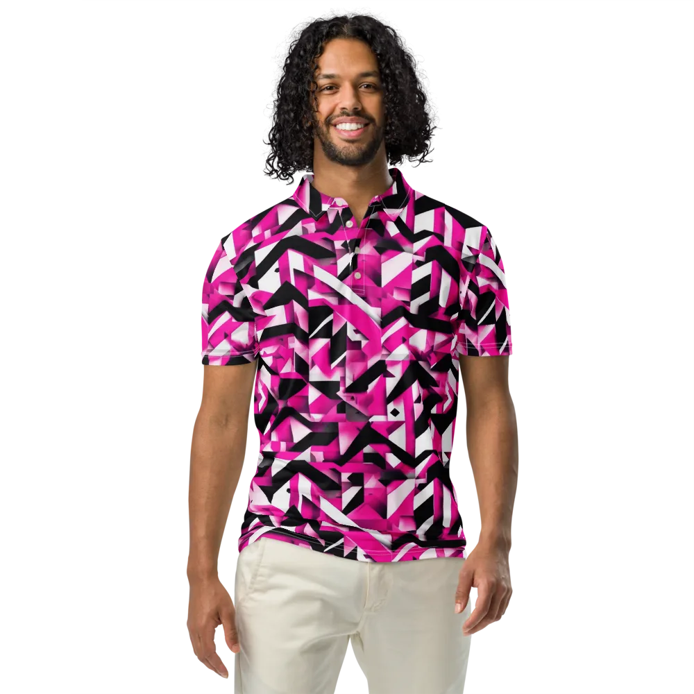 Neon Chevron Static on Men's Slim Fit Polo Shirt — Front