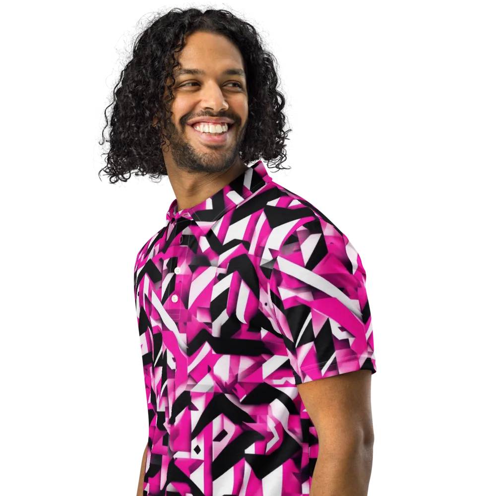 Neon Chevron Static on Men's Slim Fit Polo Shirt — Left Front