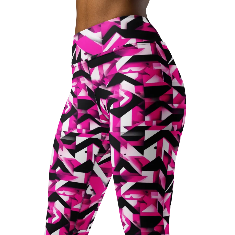Neon Chevron Static on Yoga Leggings — Left Front