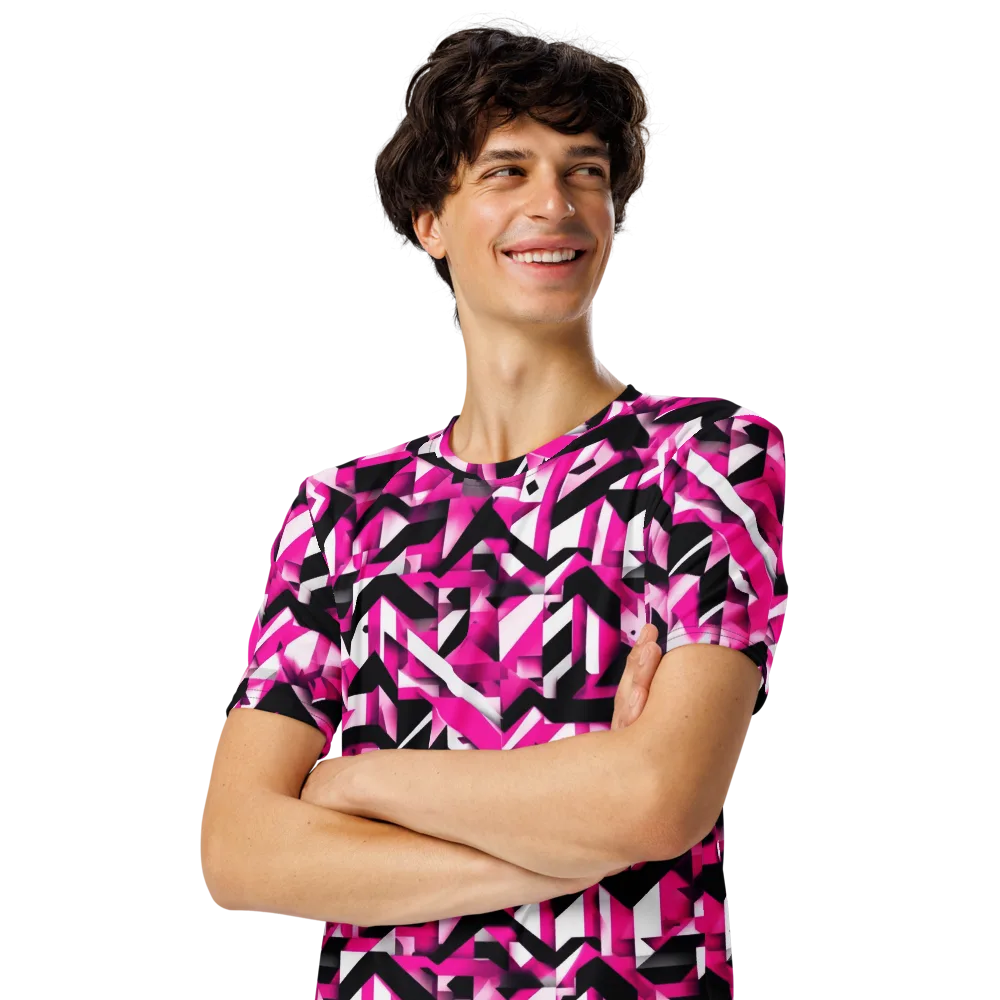 Neon Chevron Static on Men's Crew Neck T-Shirt — Left Front