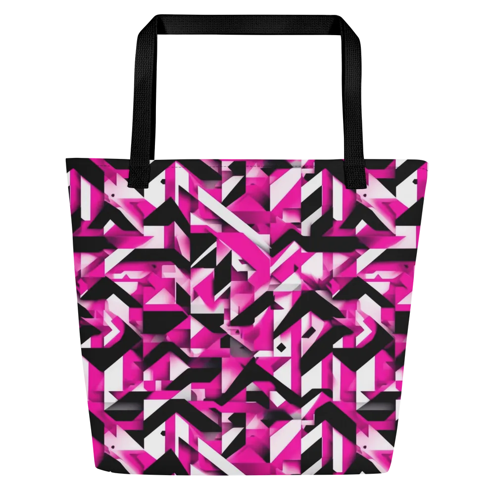 Neon Chevron Static on Large Tote Bag W/ Pocket — Front