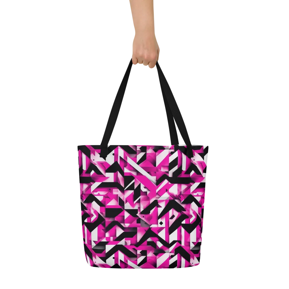 Neon Chevron Static on Large Tote Bag W/ Pocket — Front