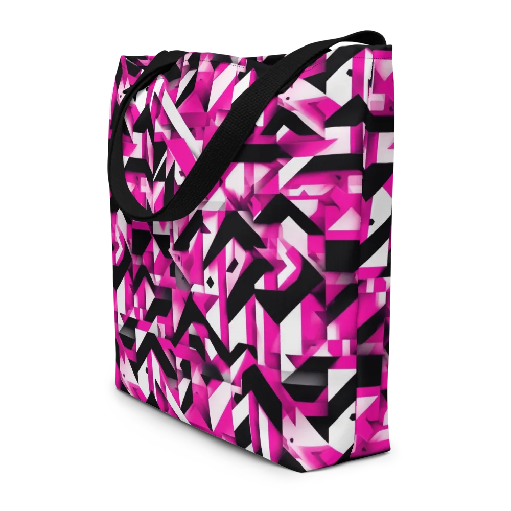 Neon Chevron Static on Large Tote Bag W/ Pocket — Front