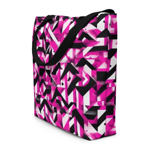Neon Chevron Static on a Large Tote Bag W/ Pocket