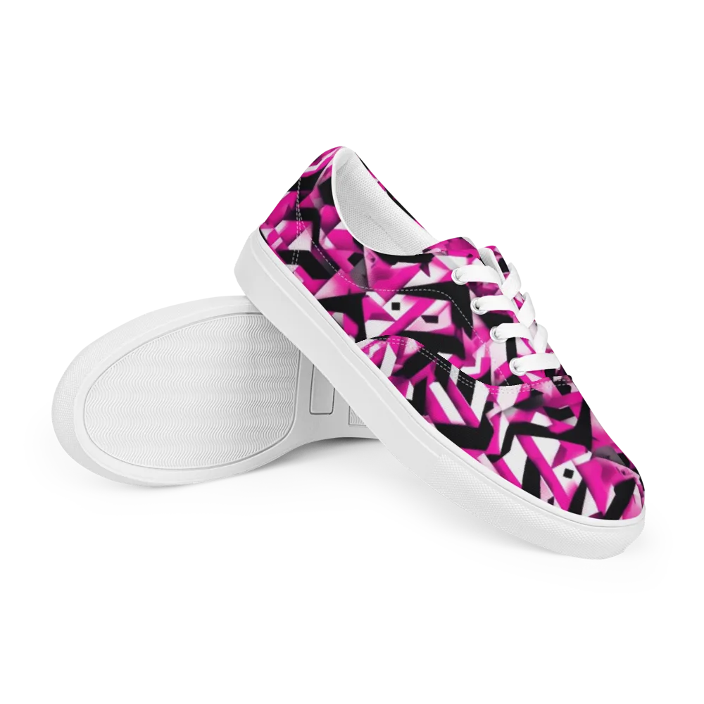 Neon Chevron Static on Men's Lace-Up Canvas Shoes — Right Front