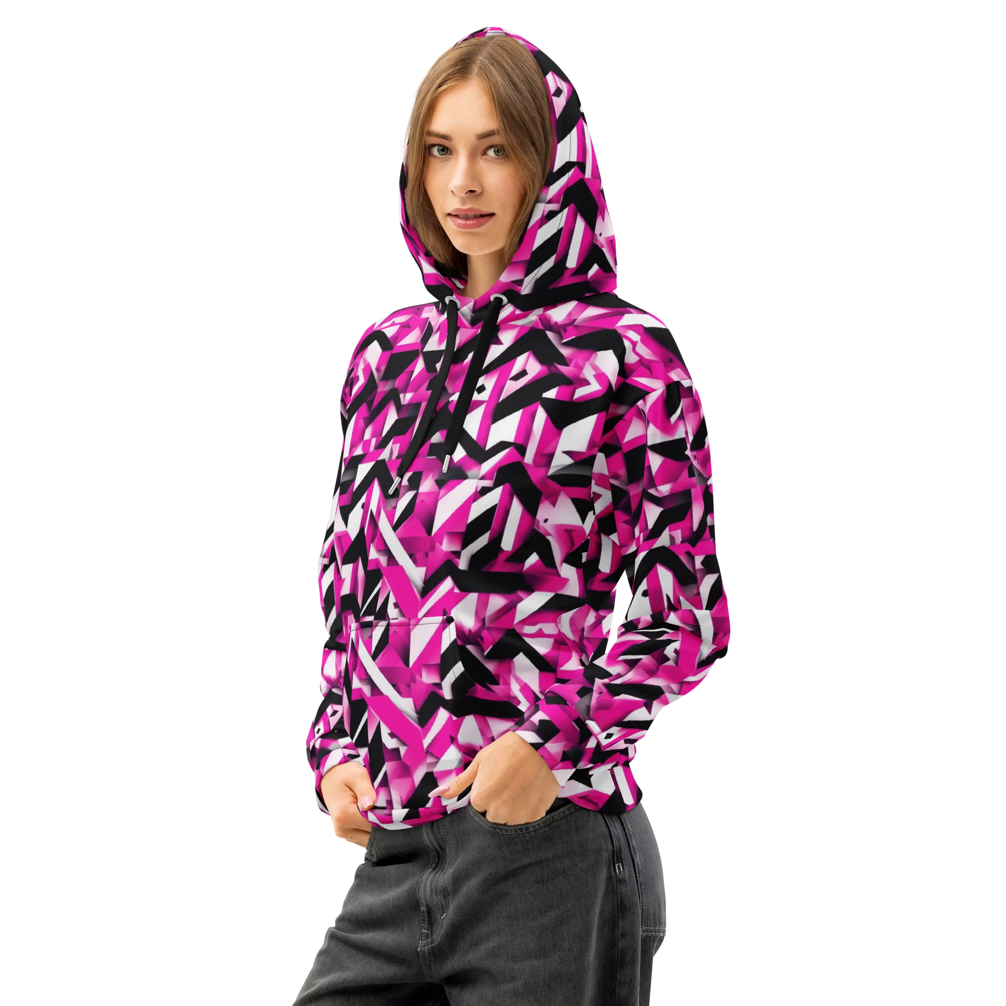 Neon Chevron Static on Cotton Hoodie — Left Front