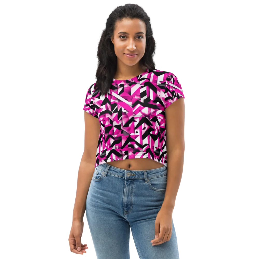 Neon Chevron Static on Crop Tee — Front