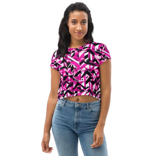 Neon Chevron Static on a Crop Tee