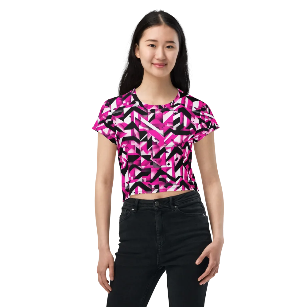 Neon Chevron Static on Crop Tee — Front